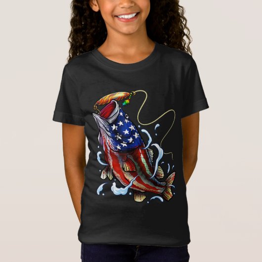 Bass Fishing Fish American Flag Dad Father Fourth T-shirt (Voorkant)