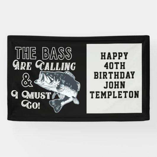 Bass Gevist Happy Birthday Banner Add Age (Horizontaal)