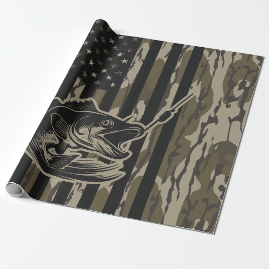 Bass Gevist Visser Camo Vlag Bottomland Camo Cadeaupapier (Uitgerold)