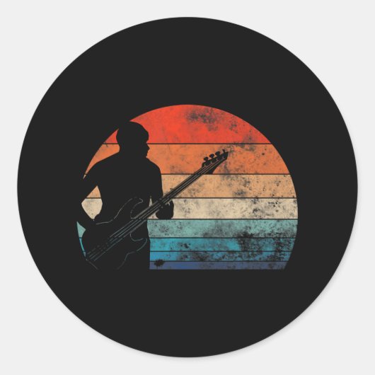 Bass gitarist Retro  basclef Ronde Sticker (Voorkant)