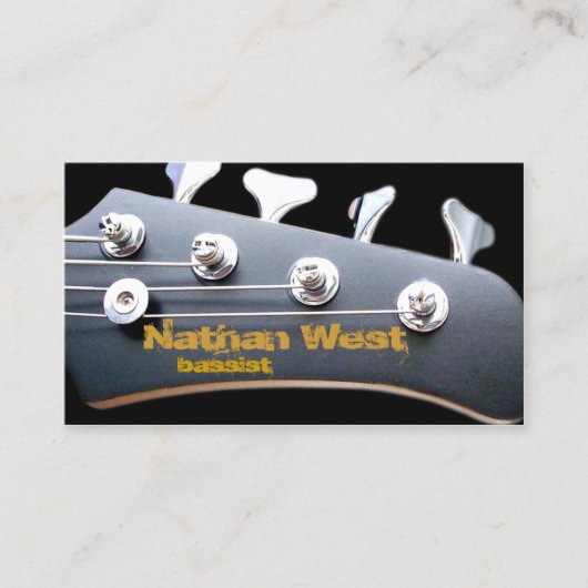 Bass Guitar Headstock Met Naam Visitekaartje (Voorkant)