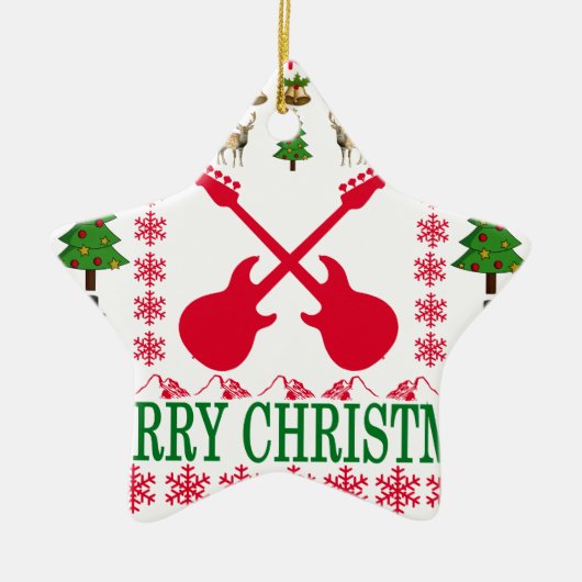 BASS GUITAR MERRY CHRISTMAS . KERAMISCH ORNAMENT (Voorkant)