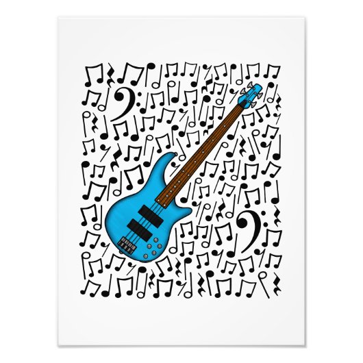 Bass Guitar Musical Notes Bassist Musician Foto Afdruk (Voorkant)