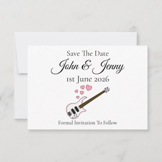 Bass Guitar Muzikant Wedding Save The Date (Voorkant)
