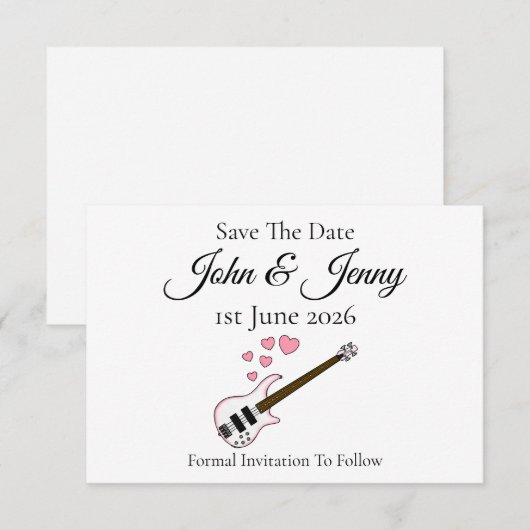Bass Guitar Muzikant Wedding Save The Date (Voorkant / Achterkant)