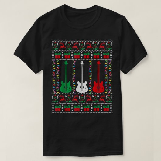 Bass Guitar Ugly KerstSweater Guitar Player X T-shirt (Design voorkant)