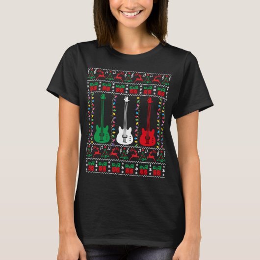Bass Guitar Ugly KerstSweater Guitar Player X T-shirt (Voorkant)