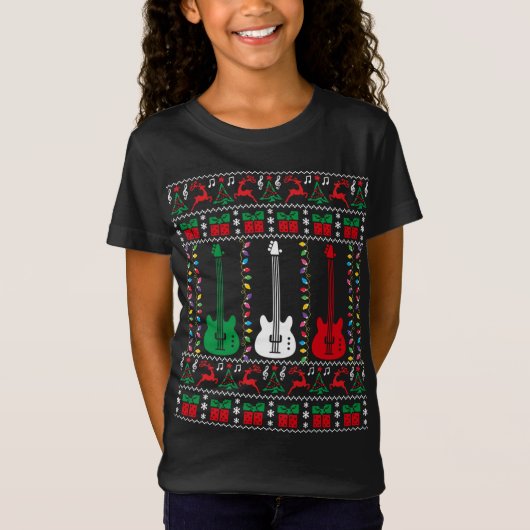 Bass Guitar Ugly KerstSweater Guitar Player X T-shirt (Voorkant)