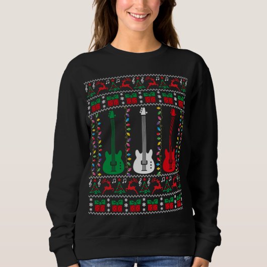 Bass Guitar Ugly KerstSweater Guitar Player X Trui (Voorkant)