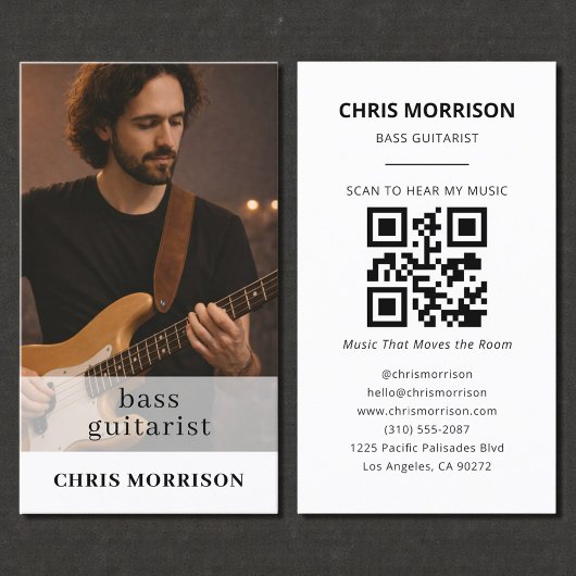 Bass Guitarist Musician QR Code Photo Visitekaartje