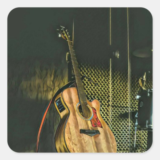 Bass guiter vierkante sticker (Voorkant)