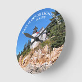Bass Harbour Head Lighthouder Maine Round Wall Clo Ronde Klok (Hoek)
