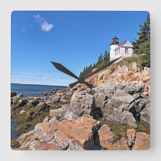 Bass Harbour Head Lighthouder, Maine Wall Clock Vierkante Klok (Voorkant)