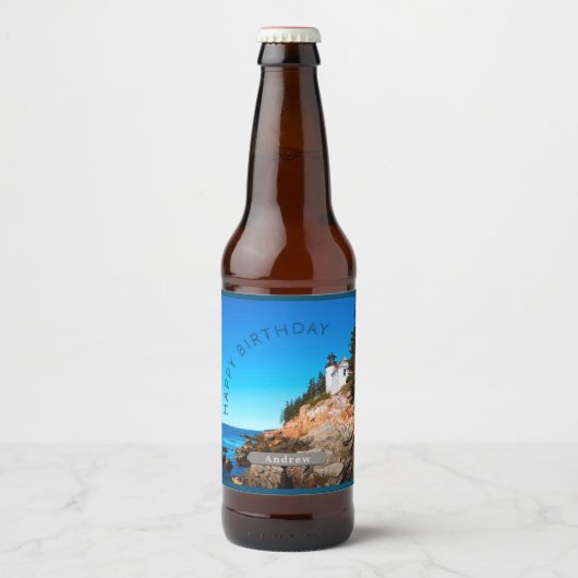 Bass Harbour Lighthouse Birthday Acadia NP Bier Etiket (Voorkant)