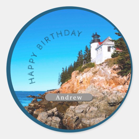 Bass Harbour Lighthouse Birthday Acadia NP Ronde Sticker (Voorkant)