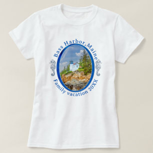 Bass Harbour Maine Familie Vakantie met Datum T-shirt