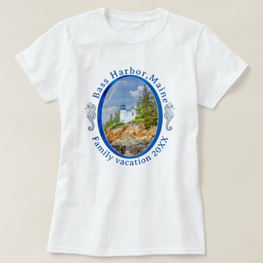 Bass Harbour Maine Familie Vakantie met Datum T-shirt (Design voorkant)