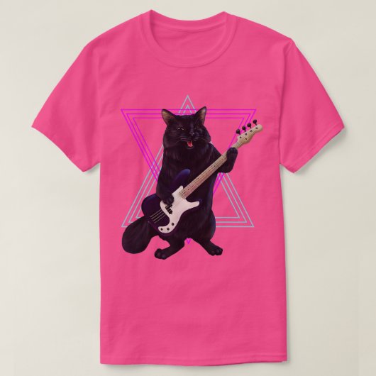 Bass kitty cat speelt gitaarrots en r t-shirt (Design voorkant)