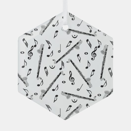 Bass klarinet muzieknoot patroon glas ornament (Voorkant)