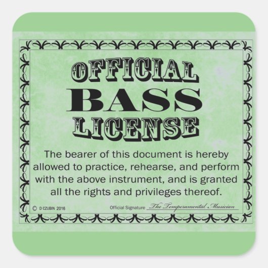 Bass License Square Sticker (Voorkant)