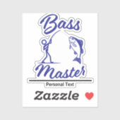Bass Master Stick Man illustration, personalize Sticker (Vel)