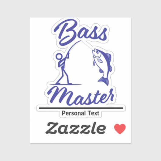 Bass Master Stick Man illustration, personalize Sticker (Vel)
