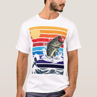 Bass Mouth Retro Sunset Jumping Fish T-shirt