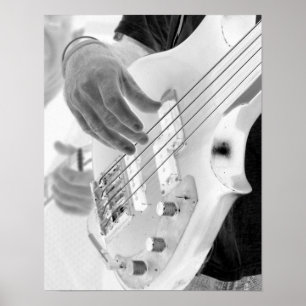 Bass player, bass and hand, negatief afbeelding poster
