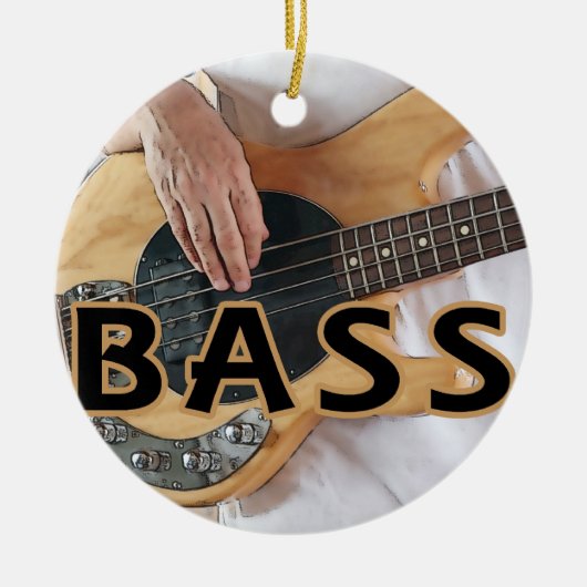 bass player text vier string bass hands keramisch ornament (Voorkant)