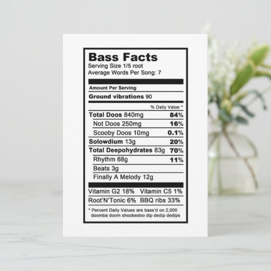 Bass singer "Nutritional Information Label" Kaart (Staand voorkant)