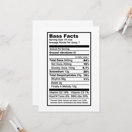 Bass singer "Nutritional Information Label" Kaart (Voorkant / Achterkant in situ)