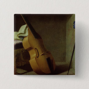 Bass Viol, Score Sheet en Sword, 1693 Vierkante Button 5,1 Cm