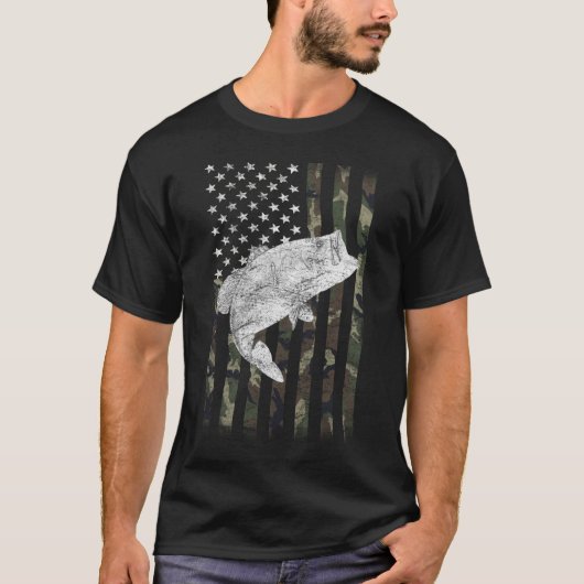 Bass Vissen Camouflage Flag Big Mouth T-shirt (Voorkant)