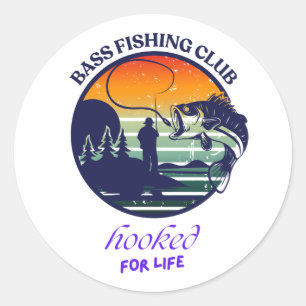 Bass Vissen Club Retro Zonsondergang Ronde Sticker