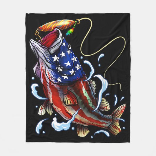Bass Vissen Fish American Flag Patriotic Vist Fleece Deken (Voorkant)