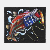 Bass Vissen Fish American Flag Patriotic Vist Fleece Deken (Voorkant (Horizontaal))