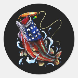 Bass Vissen Fish American Flag Patriotic Vist Ronde Sticker