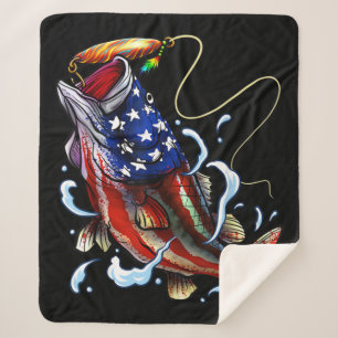 Bass Vissen Fish American Flag Patriotic Vist Sherpa Deken