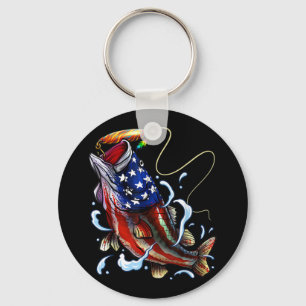 Bass Vissen Fish American Flag Patriotic Vist Sleutelhanger
