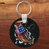 Bass Vissen Fish American Flag Patriotic Vist Sleutelhanger (Voorkant)