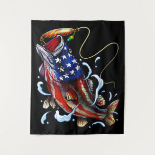 Bass Vissen Fish American Flag Patriotic Vist Wandkleed