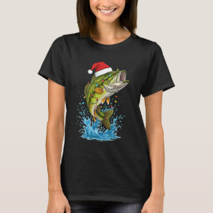 Bass vissen humor kerstman hoed vis liefhebbers vi t-shirt