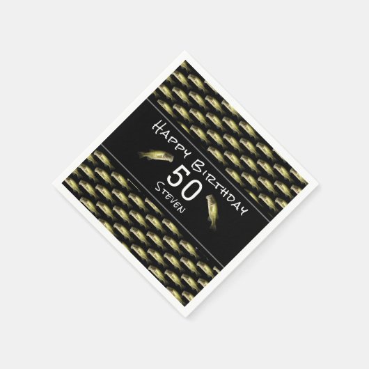 Bass Vist 50th Birthday Black Mannen Persoonlijk Servet (Hoek)