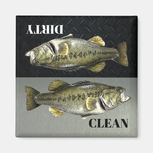 Bass Vist Mannen Hobby Clean Dirty Dishwasher Magneet (Voorkant)