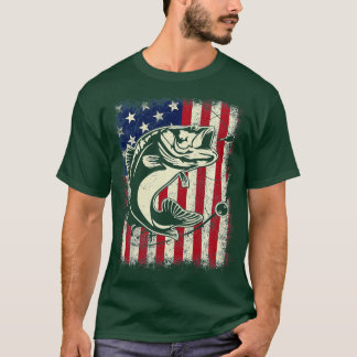 Bass Vist vis Amerikaanse vlag Vader Vader Vader V T-shirt