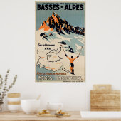 Bassen Alpes Ski French Vintage Poster (Keuken)