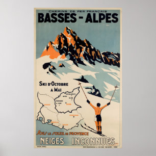 Bassen Alpes Ski French Vintage Poster
