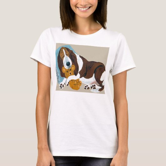 Basset Aslapen met Teddy Bear T-shirt (Voorkant)