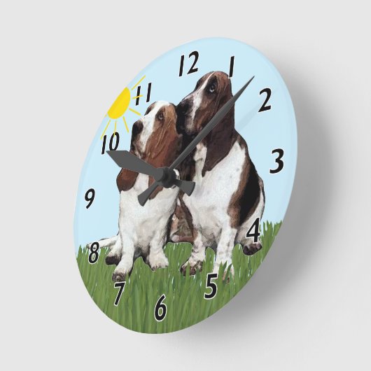 Basset Buddies Clock Ronde Klok (Hoek)