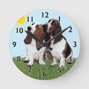 Basset Buddies Clock Ronde Klok